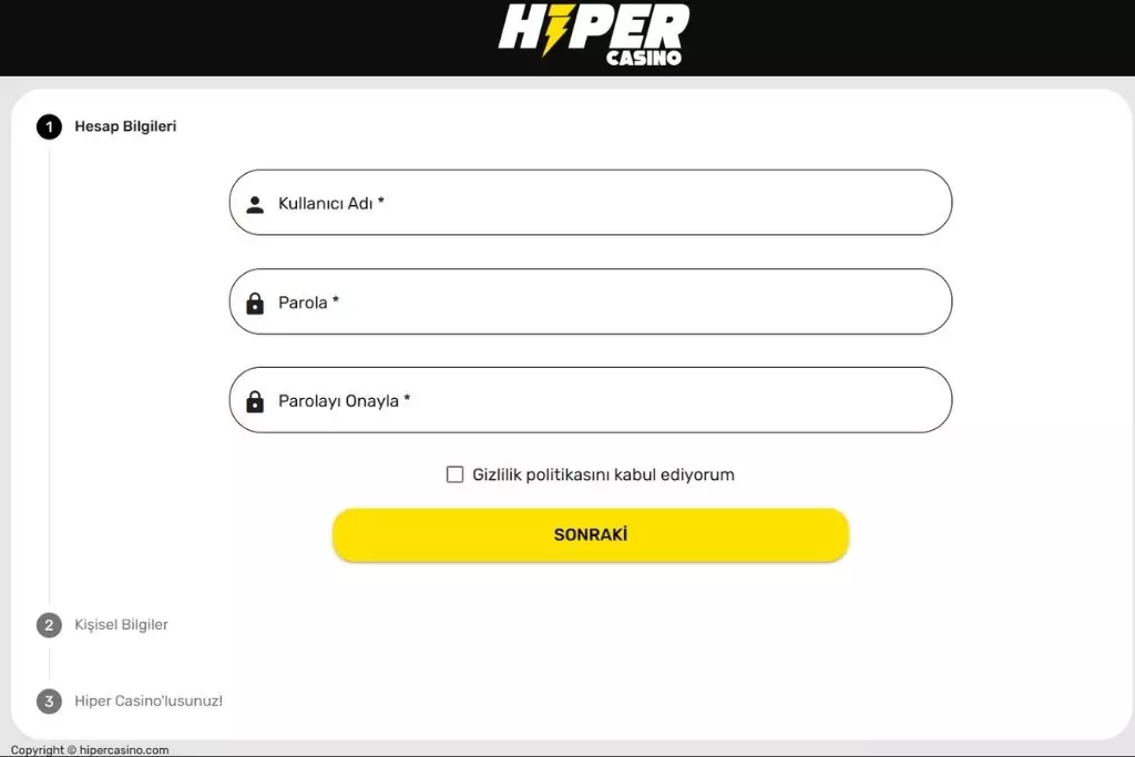 Hipercasino Üyelik